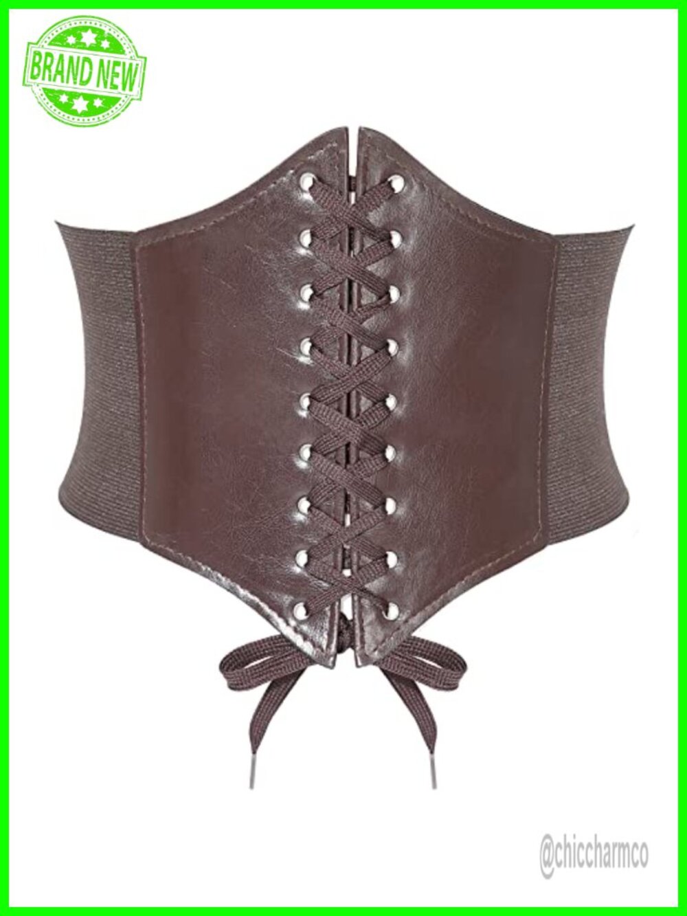 Wide Elastic Corset Belt PU Leather Lace-Up Waist Cinch for Dress